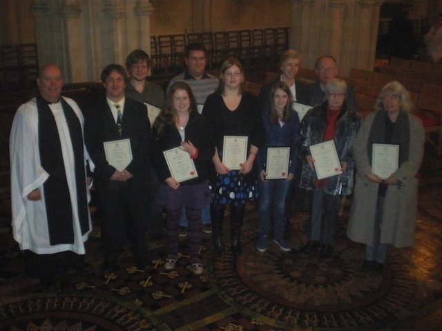 Archdeacon Ricky Rountree, Chairman of the Church Music Committee, pictured with students who received the Archbishop of Dublin’s Certificate for Church Music at a special service in Christ Church Cathedral. Photo: Derek Verso.