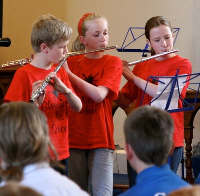Children from Blessington No 1 School Choir play the flute at the West Glendalough Children’s Choral Festival in St Mary’s Church, Blessington. 