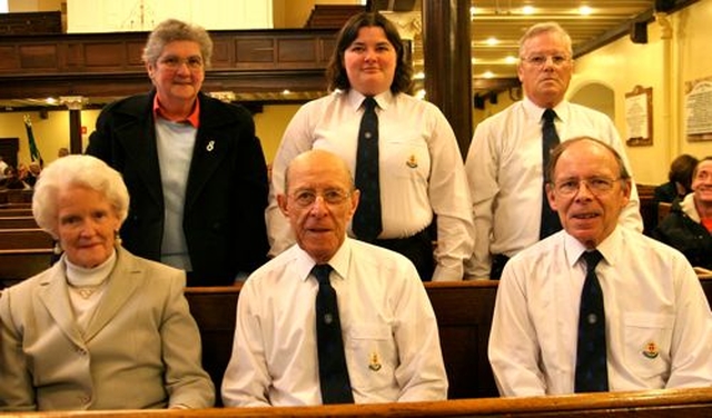 Kitty Thackaberry, President of Boys’ Brigade (RoI) Alex Thackaberry, Boys’ Brigade Vice President Leslie Buttimer, Jean Denner, Olive Good of the Boys’ Brigade Child Protection Board and Boys’ Brigade Vice President Mervyn Denner.