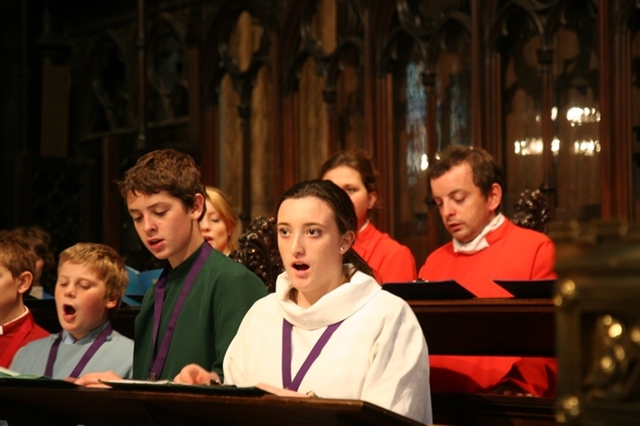 Pictured are some of a number of choristers who received awards from the Royal School of Church Music (RSCM). The choristers, who were drawn from 5 choirs from Dublin and Belfast, are shown preparing for Evensong in Christ Church Cathedral where they received their awards.