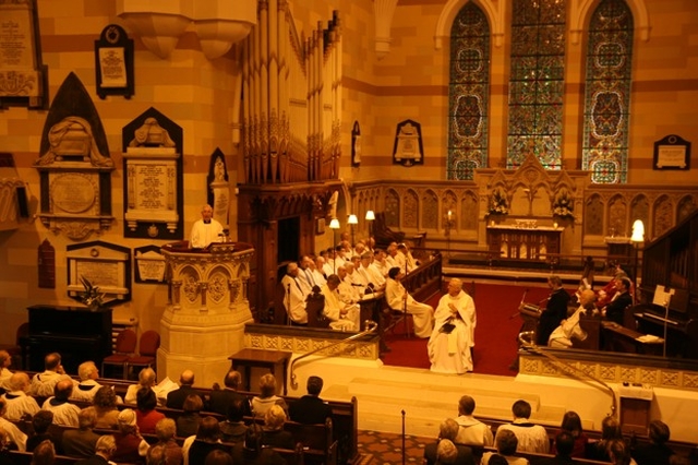 The Revd Canon Victor Stacey preaches at the Institution of the Revd Canon Patrick Lawrence as Rector of Monkstown. Listening are the Archbishop of Dublin, the Most Revd Dr John Neill, Diocesan Clergy and a large congregation.