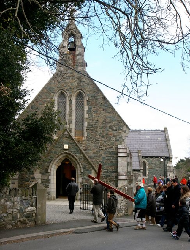 The cross is borne into St Patrick’s Church in Greystones, the final destination of the Greystones Churches’ Good Friday Walk. About 200 people took part in the walk drawn from St Patrick’s Church of Ireland, Holy Rosary Church, Nazarene Community Church, Greystones Presbyterian Church, Hillside Evangelical Church, YMCA Greystones and Greystones Community Church.