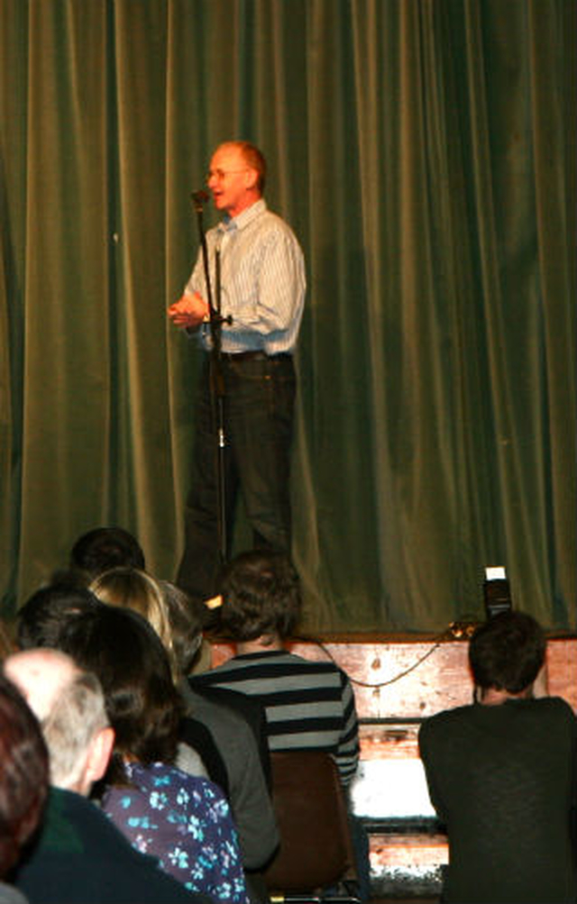 Event coordinator, Brian Hunt, introduces the acts at Zion’s Got Talent in the High School. 