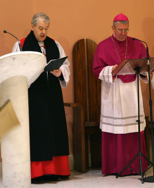 Church of Ireland Archbishop of Dublin, Dr Michael Jackson and the Roman Catholic Archbishop of Dublin, Dr Diarmuid Martin, at the opening service for the Week of Prayer for Christian Unity in the Church of Saints Columbanus and Gall in Milltown.