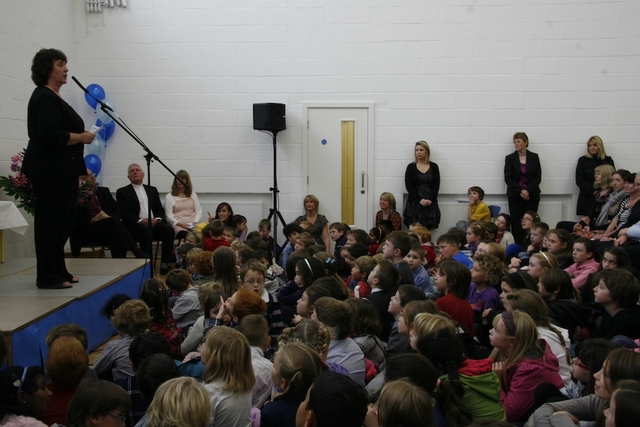 Principal Stella Downes speaks at the official opening of Springdale National School's new building in Raheny.