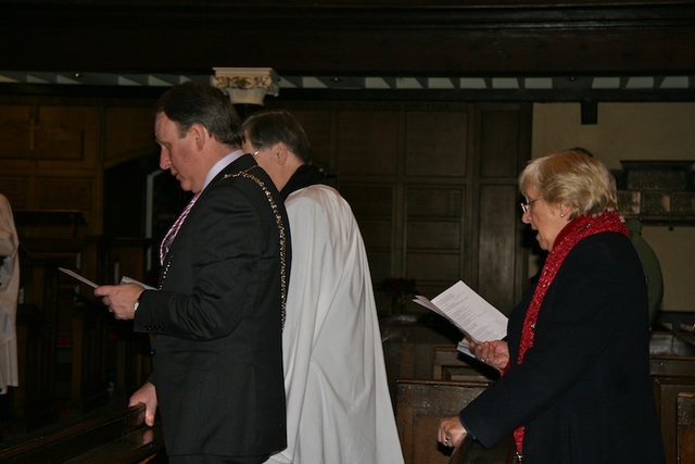 The Lord Mayor of Dublin, Gerry Breen, and Betty Neill pictured singing at the Civic Carol Service in St Ann's Church, Dawson Street. 