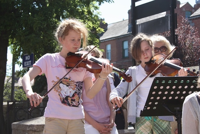 Pupils from Zion Parish School perform at the Green Flag ceremony.