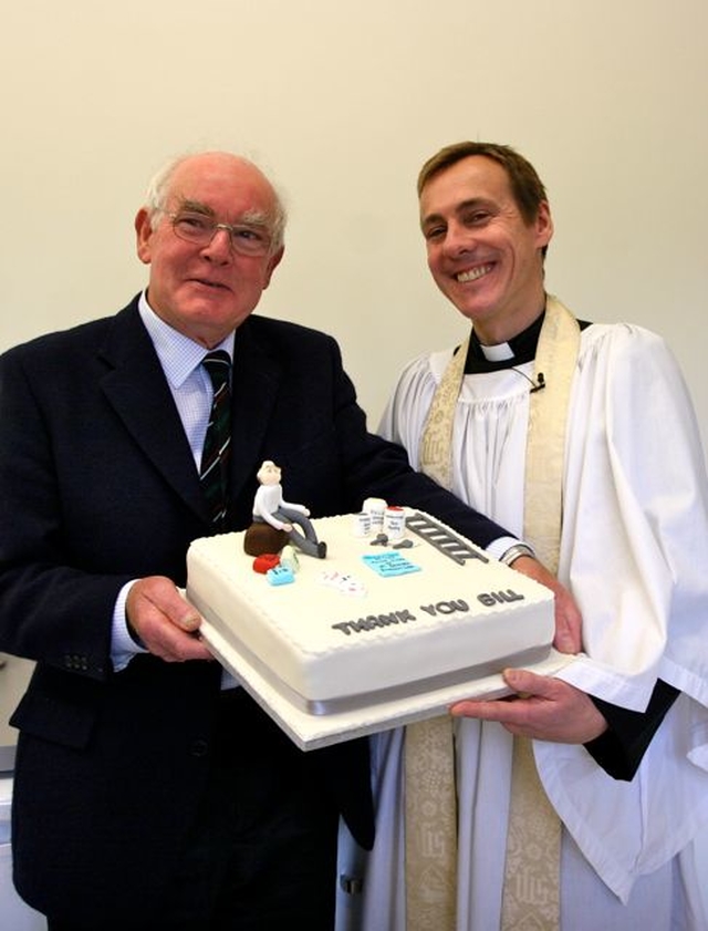 Bill Fleeton was presented with a cake by Revd Dr William Olhausen on behalf of the parish recognising all the work he put into the renovation of the church hall at St Matthias’s, Killiney–Ballybrack. The hall was dedicated by Archbishop Michael Jackson on Sunday November 25. 