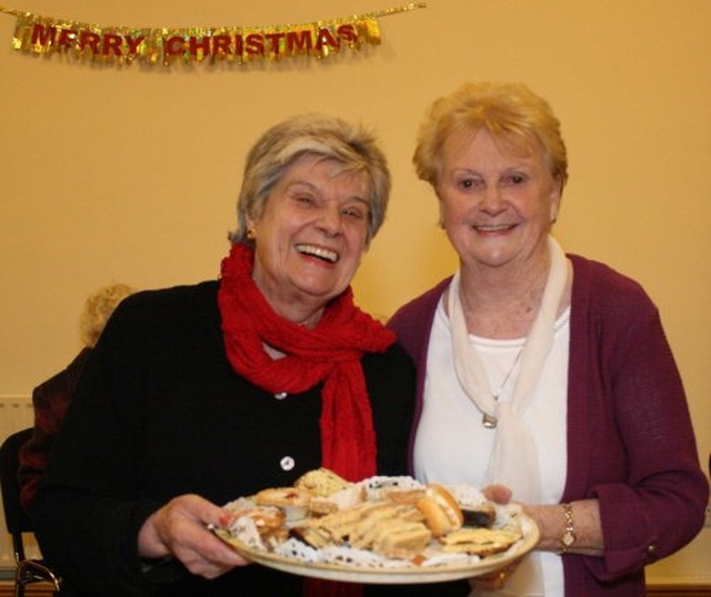 Fay Parker and Joan Downes at the reception following the Mageough Chapel Carol Service