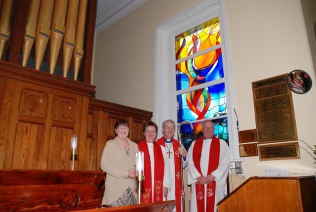 The dedication of a new stained glass window by the Most Revd Dr Michael Jackson, archbishop of Dublin and bishop of Glendalough in Rathfarnham Parish Church.