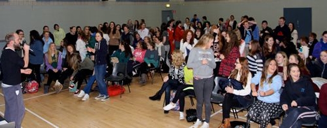 160 students from High School, St Patrick’s Grammar, Wesley College, Rathdown School, Newpark and Mount Temple took part in the TY Advance Day in Taney Parish Centre on November 21. They got warmed up with a game of Heads and Tails. 