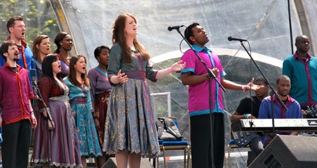 Discovery Gospel Choir in action in the main arena at the International Eucharistic Congress in the RDS. 