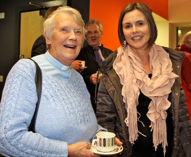 The Revd Cecily West and Jeanne Salter enjoy the hospitality following the Service of Ordination to the Priesthood for the Revd Niall Stratford in St Matthias’ Church, Killiney–Ballybrack, on All Saints’ Day, November 1. 