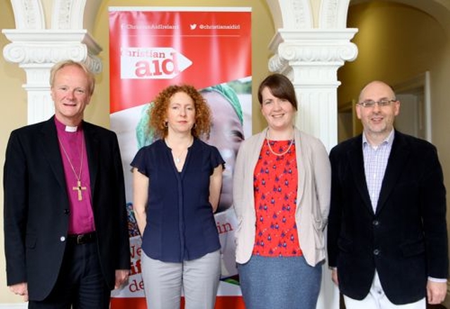 Chairman of Bishops’ Appeal Bishop Patrick Rooke, Róisín Gallagher of Christian Aid, Lydia Monds of Bishops’ Appeal and Peter Byrne of Christian Aid at the Christian Aid Gender Justice Workshop in the Church of Ireland Theological Institute. 