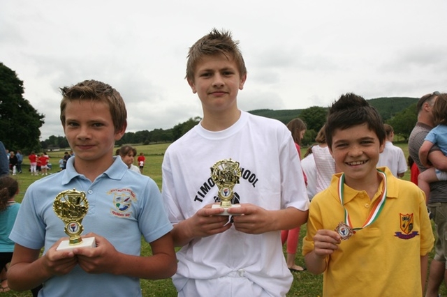 Displaying their winners trophies at the West Glendalough schools sports day in Donaghmore, Co Wicklow.