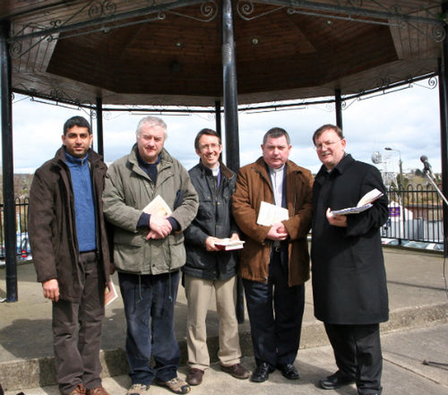 The clergy who presided over the ecumenical service which took place at the Bandstand in the centre of Arklow on Good Friday. 