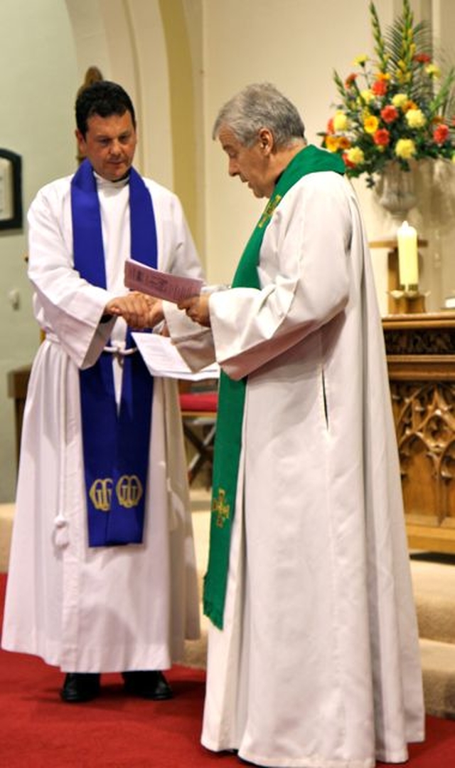 The Revd David Mungavin is commissioned as the new Diocesan Chaplain of Mothers’ Union by Archbishop Michael Jackson at the Mothers’ Union Dublin and Glendalough Diocesan Festival Eucharist in St Patrick’s Church in Greystones on Tuesday September 10.