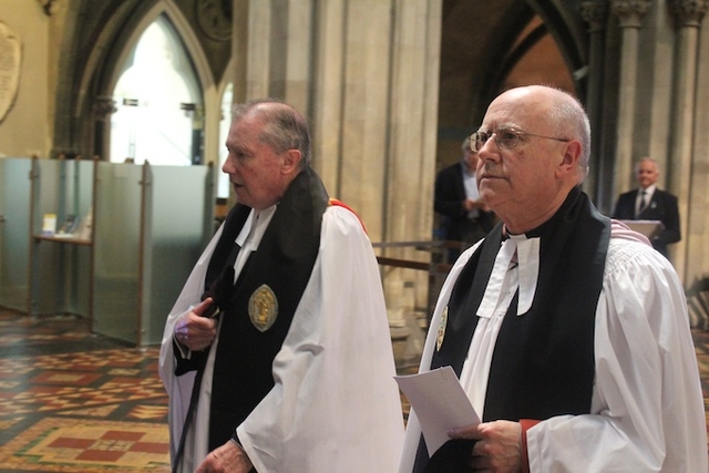 The Very Revd RB MacCarthy, Dean of Saint Patrick's Cathedral, and the Very Revd V Stock, Dean of Guildford and preacher at the Friends' Festival service, in Saint Patrick's Cathedral, Dublin. Photo: Patrick Hugh Lynch.