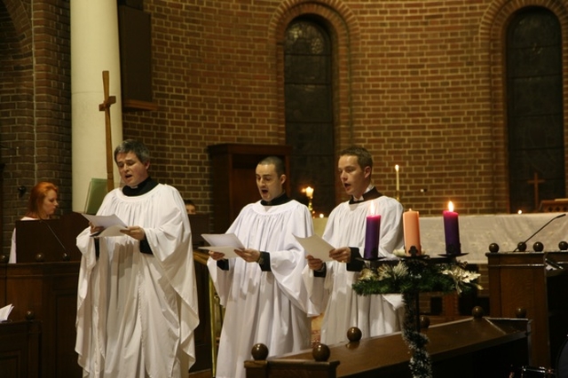 Pictured left to right leading the singing at the Church of Ireland Theological Institute Advent Carol service are Paul Arbuthnot, Peter Fergusson and Jack Kinkead.