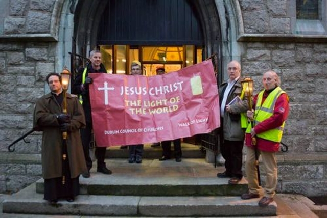 Participants prepare to depart on the 2013 Walk of Light yesterday, Sunday November 24. The walk followed a route from Christ Church, Leeson Park to St Finian’s Lutheran Church on Adelaide Road via Mary Immaculate Refuge of Sinners Church in Rathmines. Photo: Michael Debets.