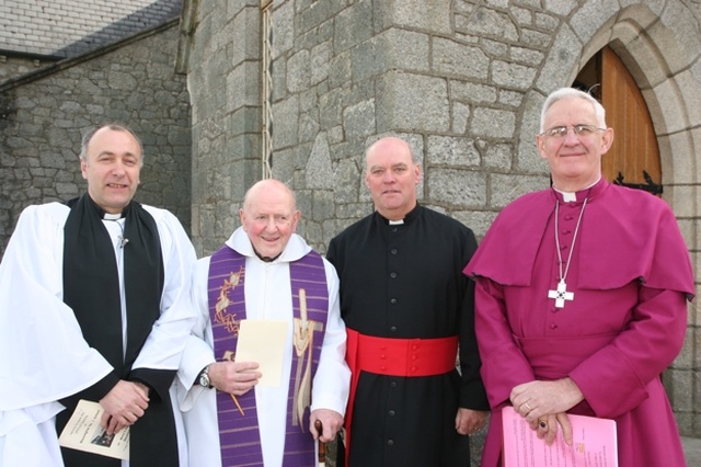 Clergy who officiated at the service to mark the official opening of Blessington No 1 School (left to right) the Rector of Blessington, the Revd Leonard Ruddock, Kevin Lyons, Roman Catholic Archdeacon of Glendalough, the Venerable Ricky Rountree, Archdeacon of Glendalough and the Most Revd Dr John Neill, Archbishop of Dublin and Bishop of Glendalough.