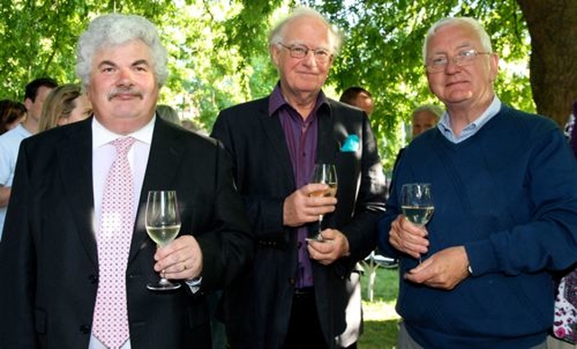 Robin Heather, a member of St Bartholomew’s Choir; Tim Thurston of Lyric FM who launched the choir’s new CD, Blessed be the God and Father; and parishioner, Padraig O’Rourke at the reception in the grounds of the church following St Bart’s Summer Concert. 