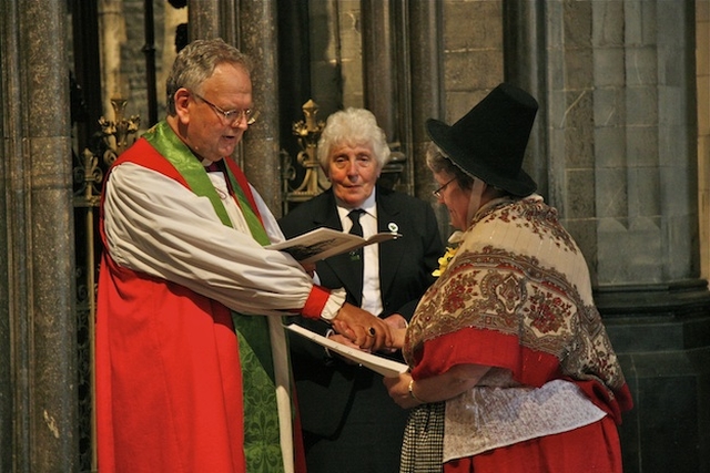 Glenys Payne from Wales is commissioned as Girls Friendly Society President (right) as her predecessor Emila Corrigan looks on. The commissioning took place in Christ Church Cathedral during the closing service of the GFS World Council which was held in Ireland from 24 June - 4 July. 