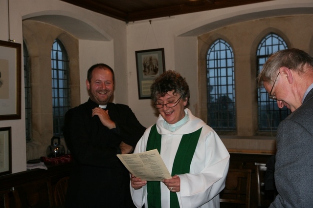 The Revd Aisling Shine (centre) and the Revd Canon John Clarke (right) share a joke with the Revd Daniel Nuzum, Rector of Templebreedy in Cork at the Diocesan Mothers' Union Festival Service in Arklow.