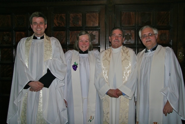 The Revd Paul Arbuthnot (Glenageary), the Revd Martha Waller (Raheny and Coolock), the Revd Terry Lilburn (Kilternan) and the Revd Ken Rue (Enniskerry) prior to their ordination as priests in Christ Church Cathedral, Dublin.