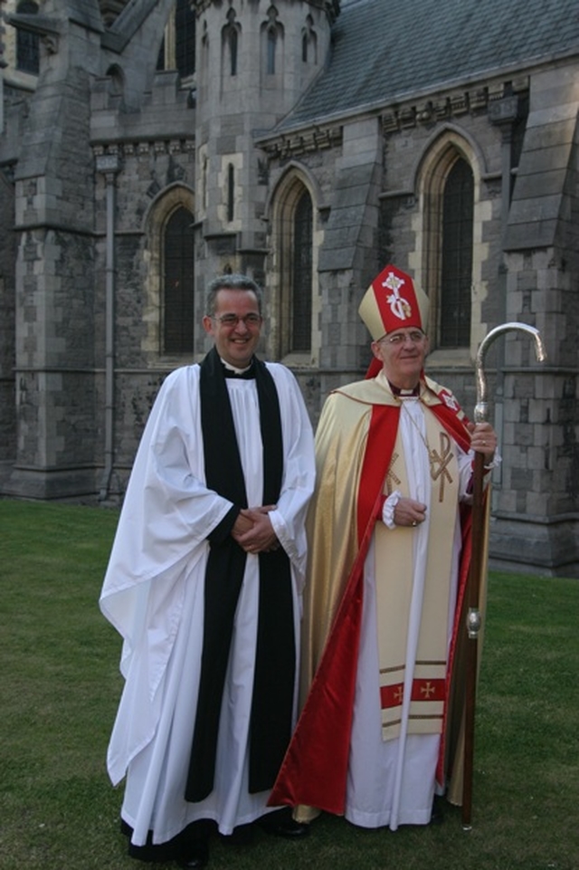 Pictured at the installation of the Very Revd Dermot Dunne as Dean of Christ Church Cathedral is the new Dean (left) with the Archbishop of Dublin, the Most Revd Dr John Neill.