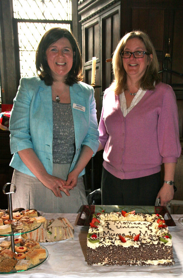 Sandra Knaggs, Dublin and Glendalough Mothers’ Union vice president and Jane Grindle, administrative officer of Mothers’ Union Ireland prepare for the inaugural Mums in May tea party in the Chapter Room of Christ Church Cathedral. 