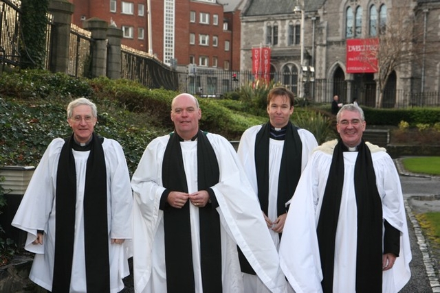 Pictured are the four newly installed members of Christ Church Cathedral Chapter. From left to right, the Revd Canon John McCullagh, the new Cathedral Treasurer, the Venerable Ricky Rountree, newly Installed Archdeacon of Glendalough, the newly installed Precentor, the Revd Canon Peter Campion and newly Installed Canon, the Revd Ted Ardis.