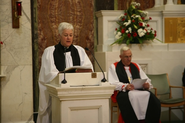Pictured is the Revd Canon Katharine Poulton, Church of Ireland Chaplain to the Mater Hospital speaking at the Ecumenical Service in the Chapel for all of those who have died in Accident & Emergency in the hospital over the last year.