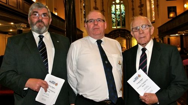 Billy Ellis, Philip Daley and George Sheppard at the annual Boys’ Brigade Founder’s Day Service which took place in St Ann’s, Dawson Street. 