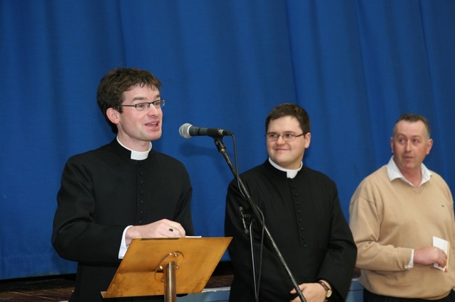 The Revd Niall Sloane, Curate Assistant in Taney speaks at the reception following the Eucharist which marked the 25th Anniversary of the Institution of the Revd Canon Des Sinnamon. Also looking on are the Revd Sephen Farrell (also Curate) and Churchwarden, John Dunlop.