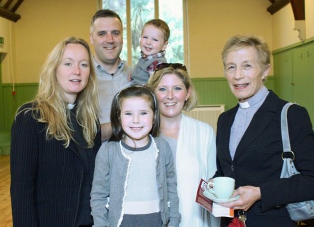 The Revd Sonia Gyles and Canon Ginnie Kinnerley with the Leonard family following St Philips Milltown Harvest Thanksgiving Service.