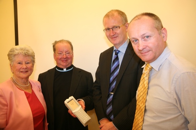 The Revd Canon Robert Reed, Precentor of St Patrick's Cathedral (2nd left) with one of the items of equipment purchased for the Coombe Hospital with money raised by a Concert in the Cathedral. The concert included the Seafield Singers and the Cathedral Choir. Also pictured left to right are Alison Young of the Seafield Singers, Dr Chris Fitzpatrick, Master of the Coombe and Michael Carey, Consultant.