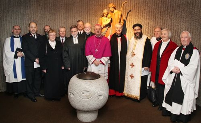 Church leaders of many different denominations, including Archbishop Diarmuid Martin and Archbishop Michael Jackson (centre), gathered in St Fintan’s Roman Catholic Church in Sutton for the inaugural service for the Week of Prayer for Christian Unity in Dublin. 