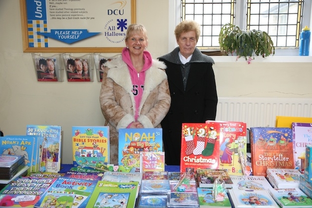 Gillian Kohlmann and Betty Cox of the Sunday School Society for Ireland pictured at their stand at the Building Blocks Conference, All Hallows College.