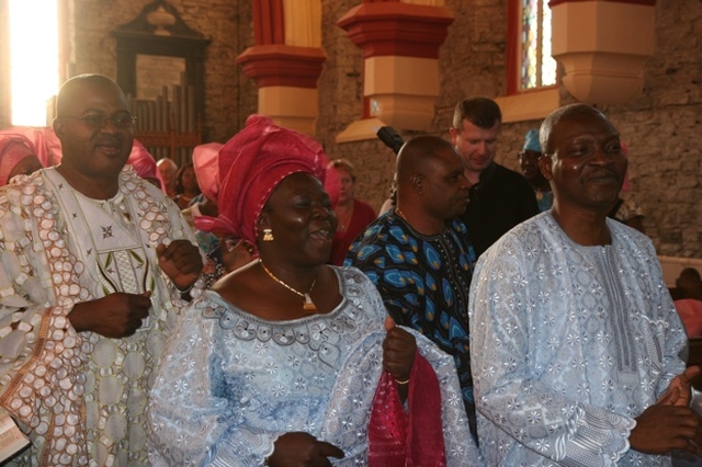 Mrs Abosede Olufunmilola Kuti and her husband Mr Segun Kuti dancing at the celebration of Mrs Kuti's Jubilee in St Maelruain's Parish in Tallaght.