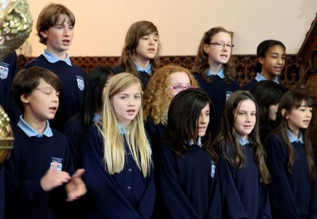 Members of sixth class at St Andrew’s National School, Malahide, sang Katie Perry’s Roar during the service in the church to mark the opening of the school’s new extension. 