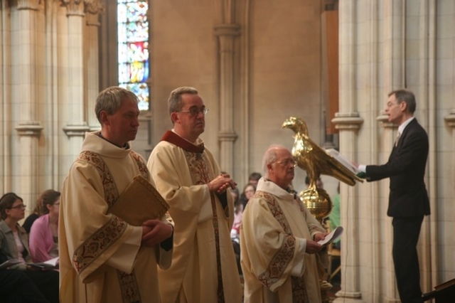 Pictured at the Easter Day Eucharist in Christ Church Cathedral are (left to right), the Revd Kalmer Keskula, a Deacon in the Estonian Lutheran Church, the Very Revd Dermot Dunne, Dean of Christ Church Cathedral and the Revd Canon John Bartlett.