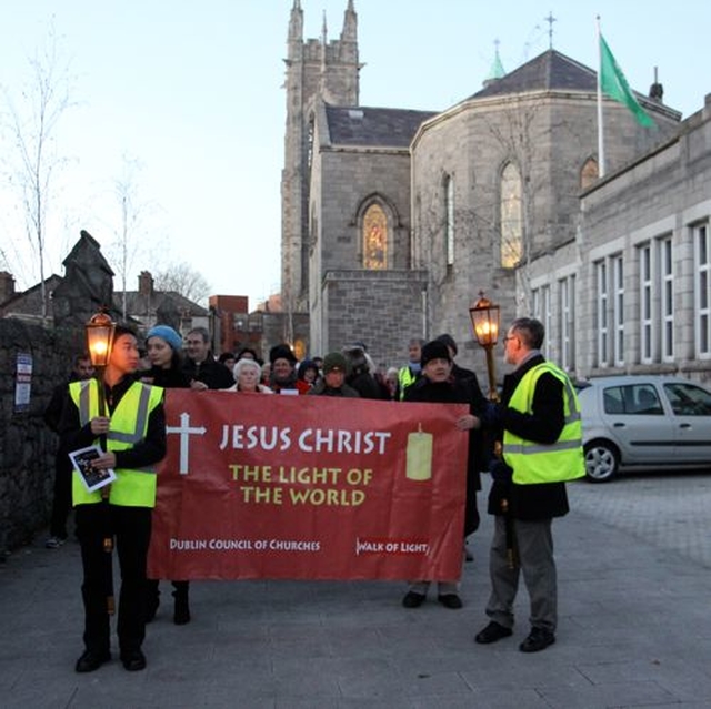 The Dublin Council of Churches’ Walk of Light setting out from St Mary’s Haddington Road. 