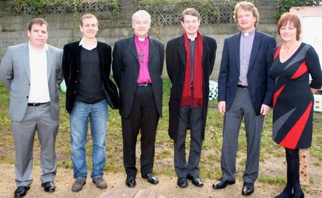 Jonathan Bradley, representing the parents’ association; Revd Dr William Olhausen, rector of Killiney Ballybrack; Archbishop Michael Jackson; Revd Niall Sloane, rector of Killiney Holy Trinity; Revd Gary Dowd, rector of Glenageary; and Sadie Honner, principal of Killiney Glenageary National School at the officially opening and dedication of the school’s new outdoor classroom. 