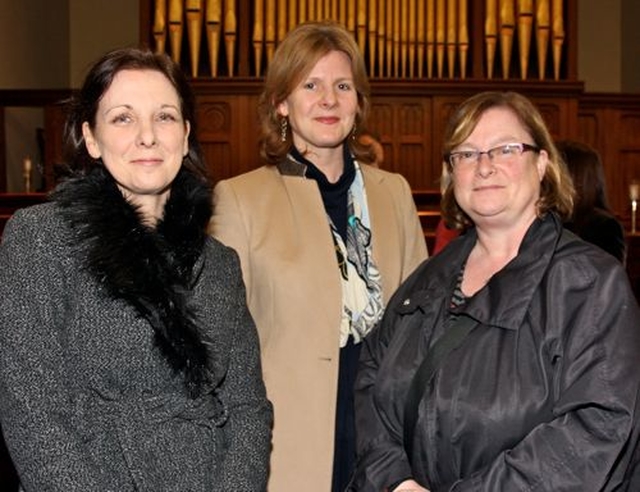 Ann Marie McCarthy, Sophie Warnock and Joan Carty at the institution of the Revd Adrienne Galligan, the new Rector of Rathfarnham. 