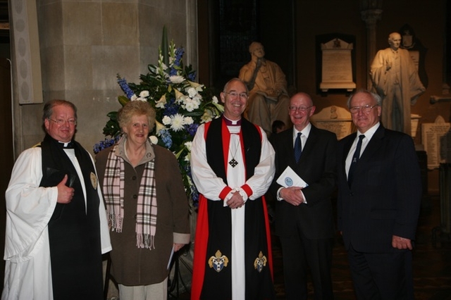 Pictured at the Choral Evensong in St Patrick's Cathedral to mark 150 years of the Adelaide School of Nursing are (left to right) the Revd Canon Robert Reed, Precentor, St Patrick's Cathedral, Irene Gillis, former Nurse, Adelaide Hospital, the Most Revd Alan Harper OBE Archbishop of Armagh, Professor Ian Graham, President, The Adelaide Hospital Society and Alan Gillis, Former Chairman, the Adelaide, Meath and National Children's Hospital, Tallaght.