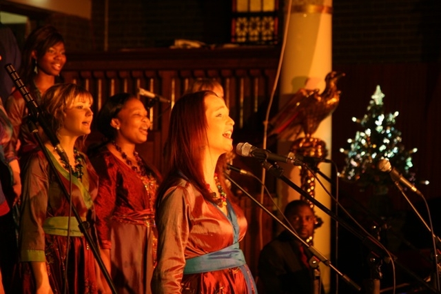 Izabela Kurek leads the Discovery Gospel Choir in singing some Polish Christmas Carols at the Discovery Gospel Choir Christmas Concert in St George and St Thomas Church, Dublin.