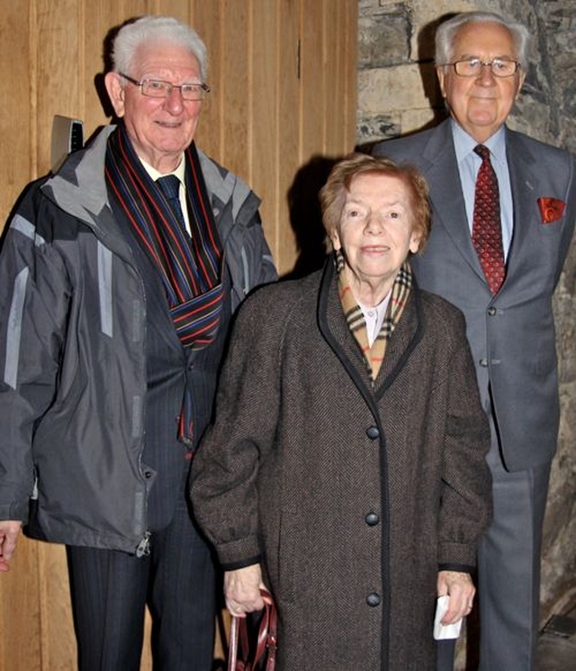 Neville and Mildred Beresford and David Bockett in the Crypt of Christ Church Cathedral on the cathedral’s Foundation Day.