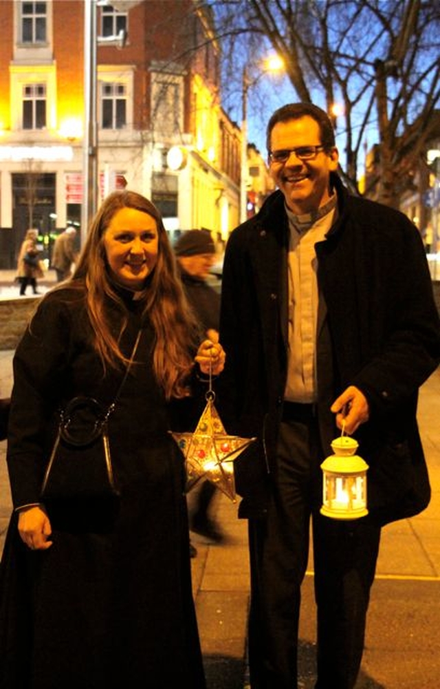 Vicar of Christ Church Dun Laoghaire, the Revd Ása Björk Ólafsdóttir, with the Minister of Dun Laoghaire Presbyterian Church, the Rev Chris Kennedy, entering St Michael’s Church in Dun Laoghaire during the ecumenical Walk of Light which was held to mark the Week of Prayer for Christian Unity. The walk started at Christ Church Dun Laoghaire and participants made their way to Dun Laoghaire Methodist Church and St Michael’s Roman Catholic Church before the walk concluded on York Road at Dun Laoghaire Presbyterian Church. 