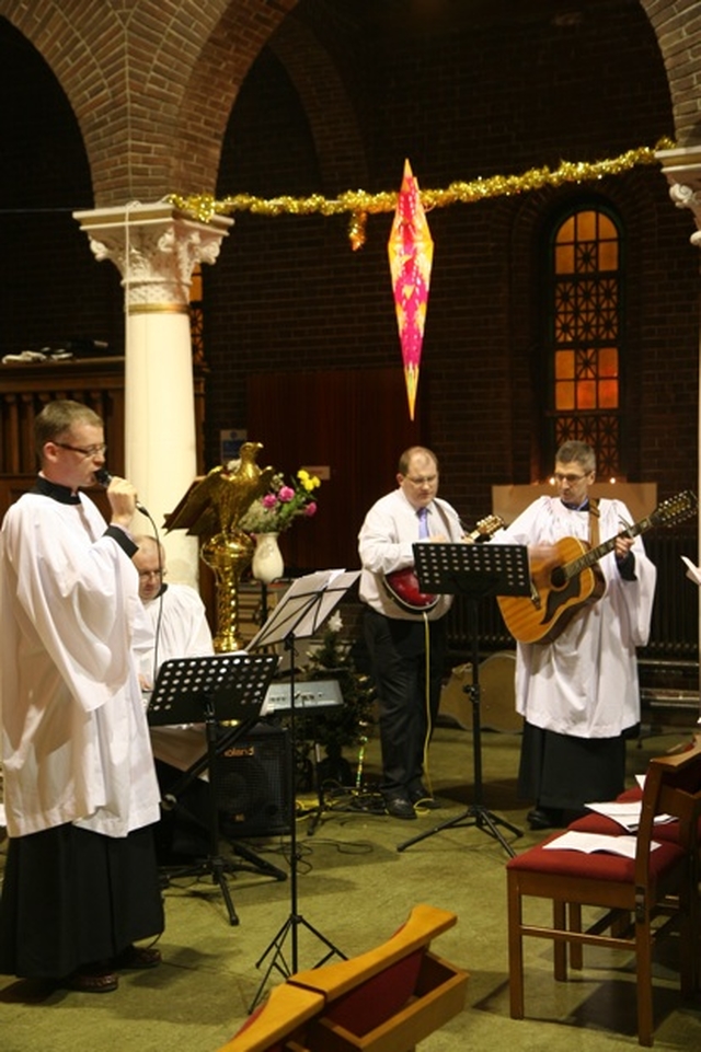 Pictured leading the singing at the Church of Ireland Theological Institute Advent Carol Service in St Georges and St Thomas Church are Johnny Campbell-Smith (vocals), Richard Conlon (Keyboard), Alistair Morrison (Guitar) and Martin O'Kelly (mandolin).